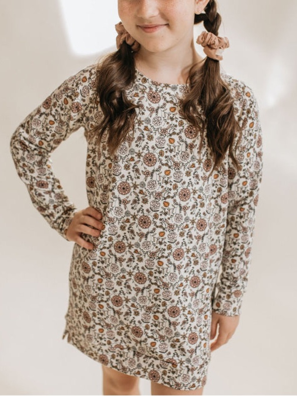 Jax & Lennon ‘Floral’ Long Sleeve Sweatshirt Dress - Bamboo Toddler Dress